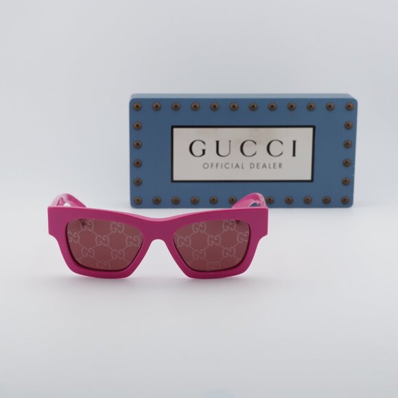 Gucci GG1835S 004 Square Sunglasses - Shiny Fucsia\\Red with GG Pattern Mirror main image 7
